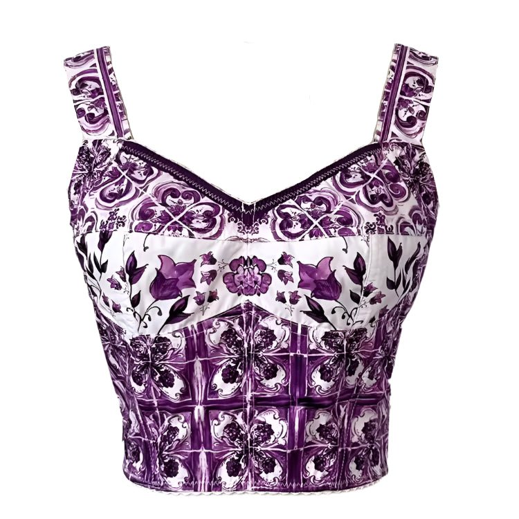 Italian Luxury Purple Majolica print 100% cotton top - Dress By Vicky