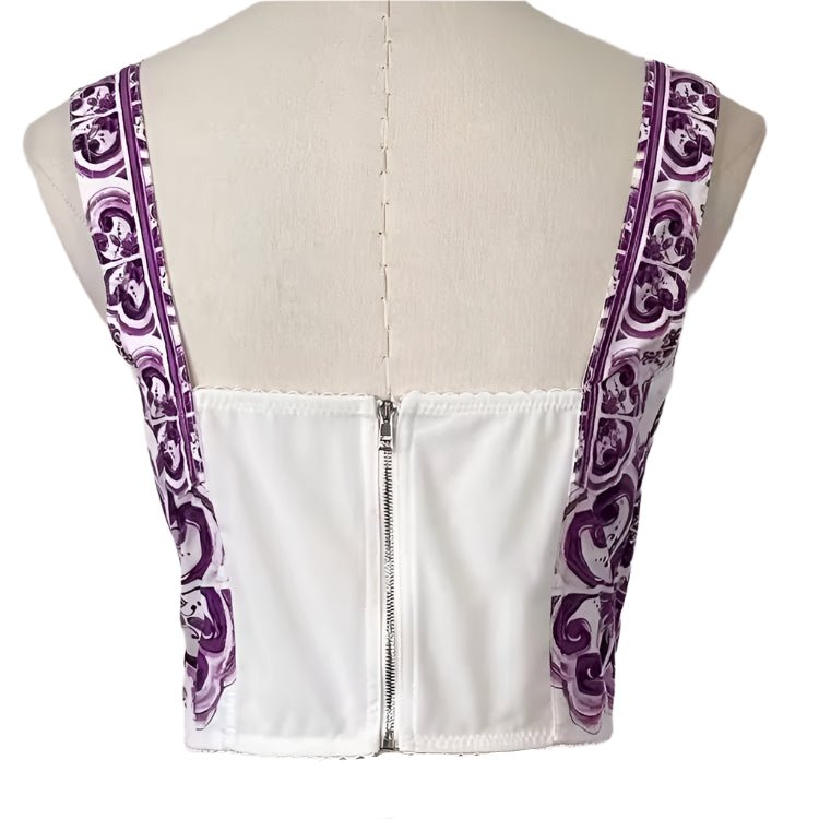 Italian Luxury Purple Majolica print 100% cotton top - Dress By Vicky