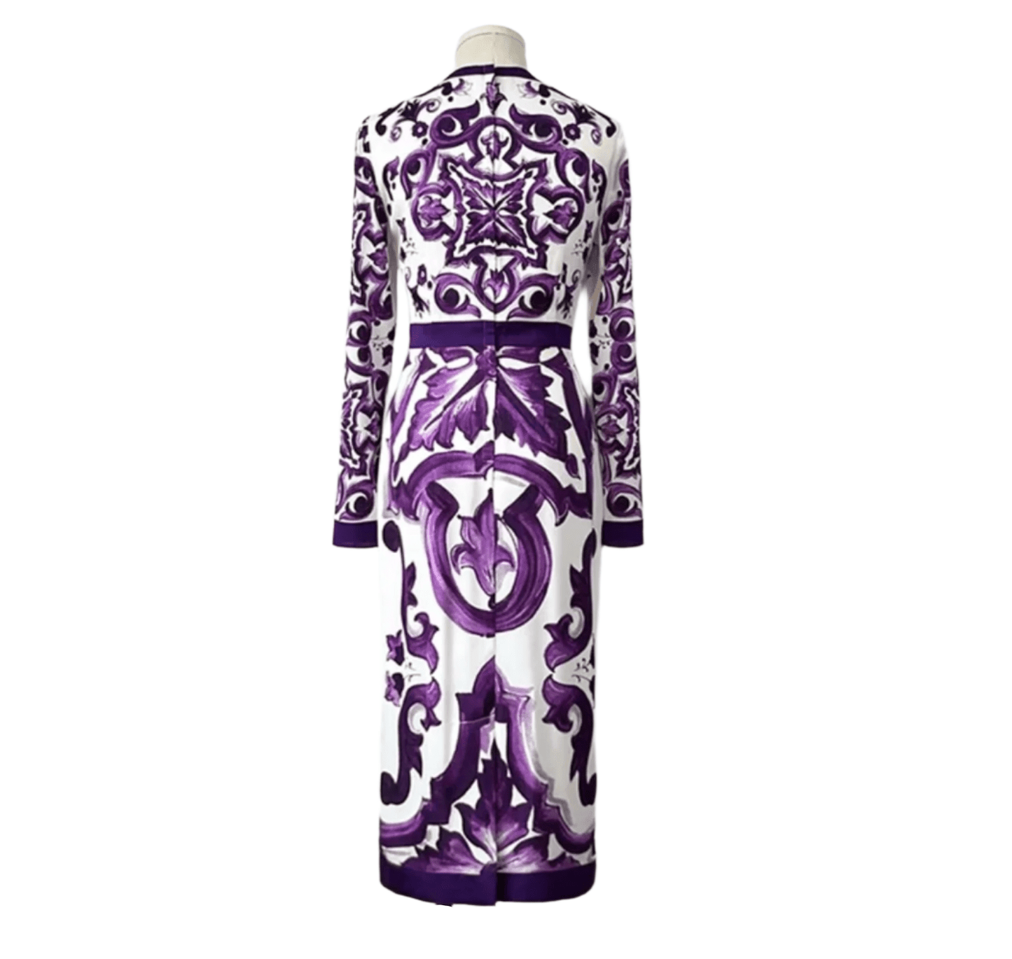 Italian Luxury Purple Majolica print 100% silk dress - Dress By Vicky