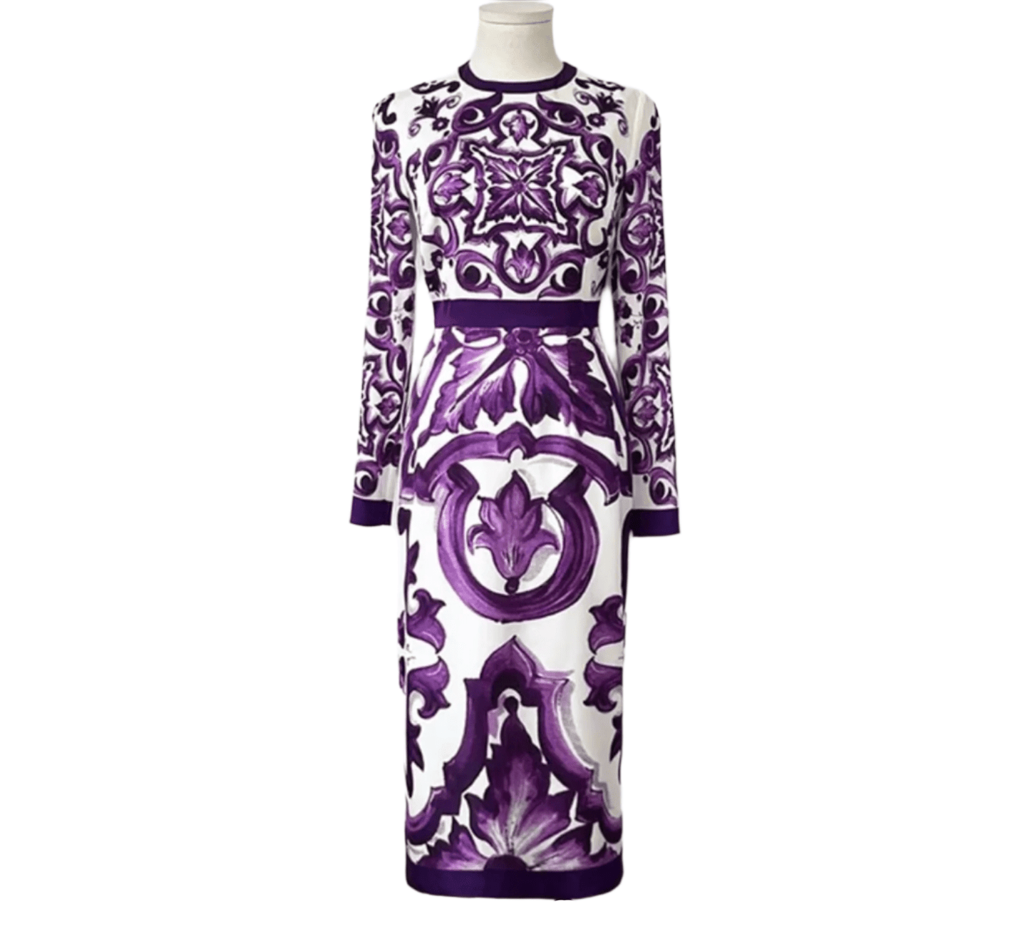 Italian Luxury Purple Majolica print 100% silk dress - Dress By Vicky