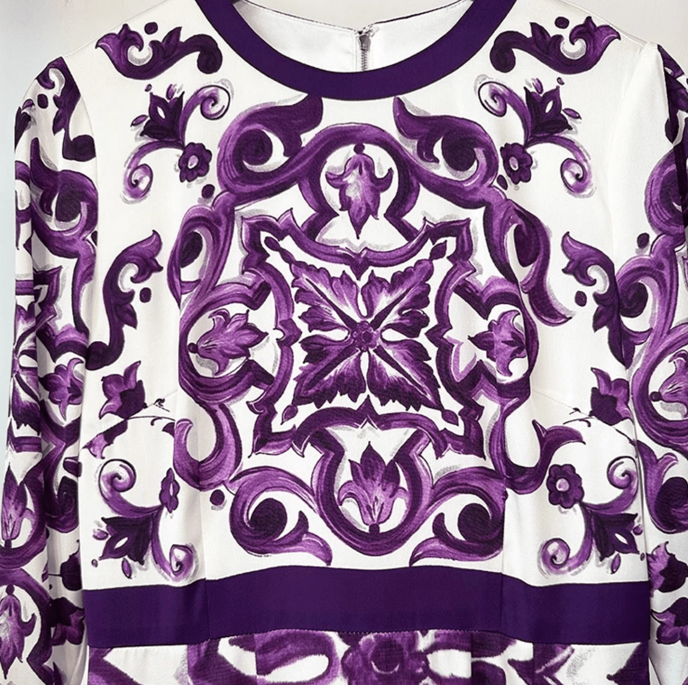 Italian Luxury Purple Majolica print 100% silk dress - Dress By Vicky