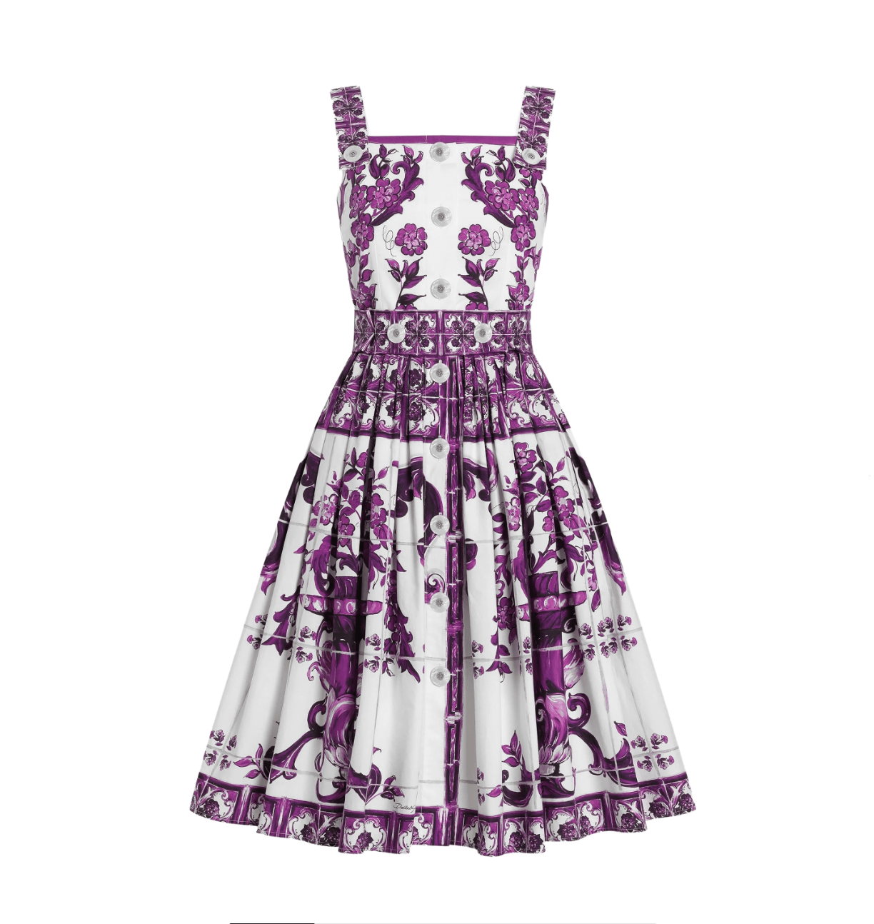 Italian Luxury Purple Majolica print button front 100% cotton dress - Dress By Vicky