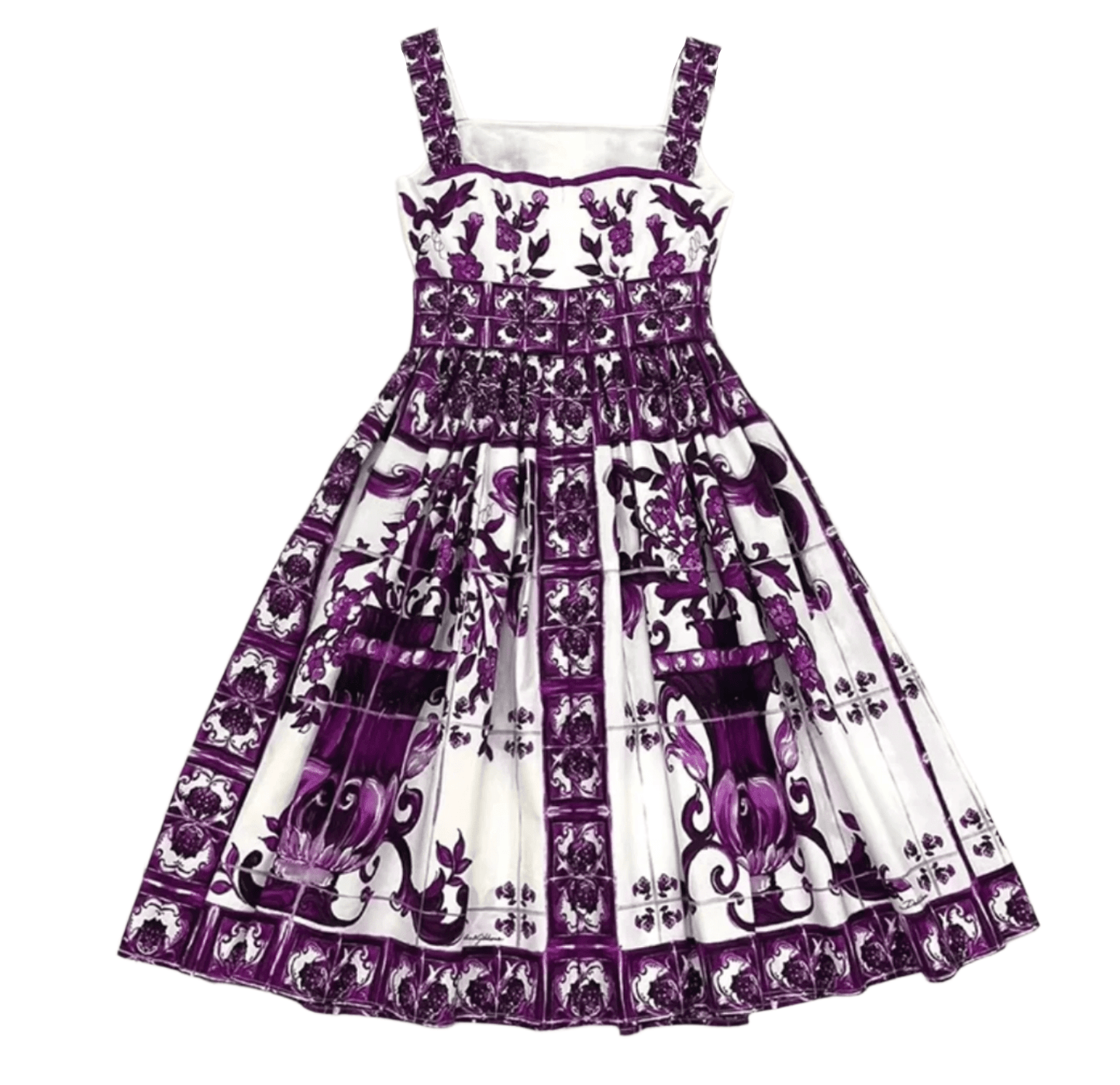 Italian Luxury Purple Majolica print button front 100% cotton dress - Dress By Vicky