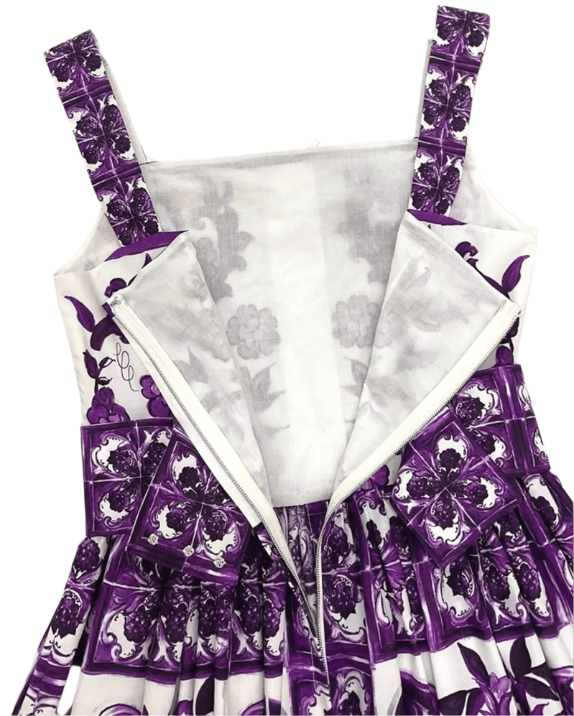 Italian Luxury Purple Majolica print button front 100% cotton dress - Dress By Vicky