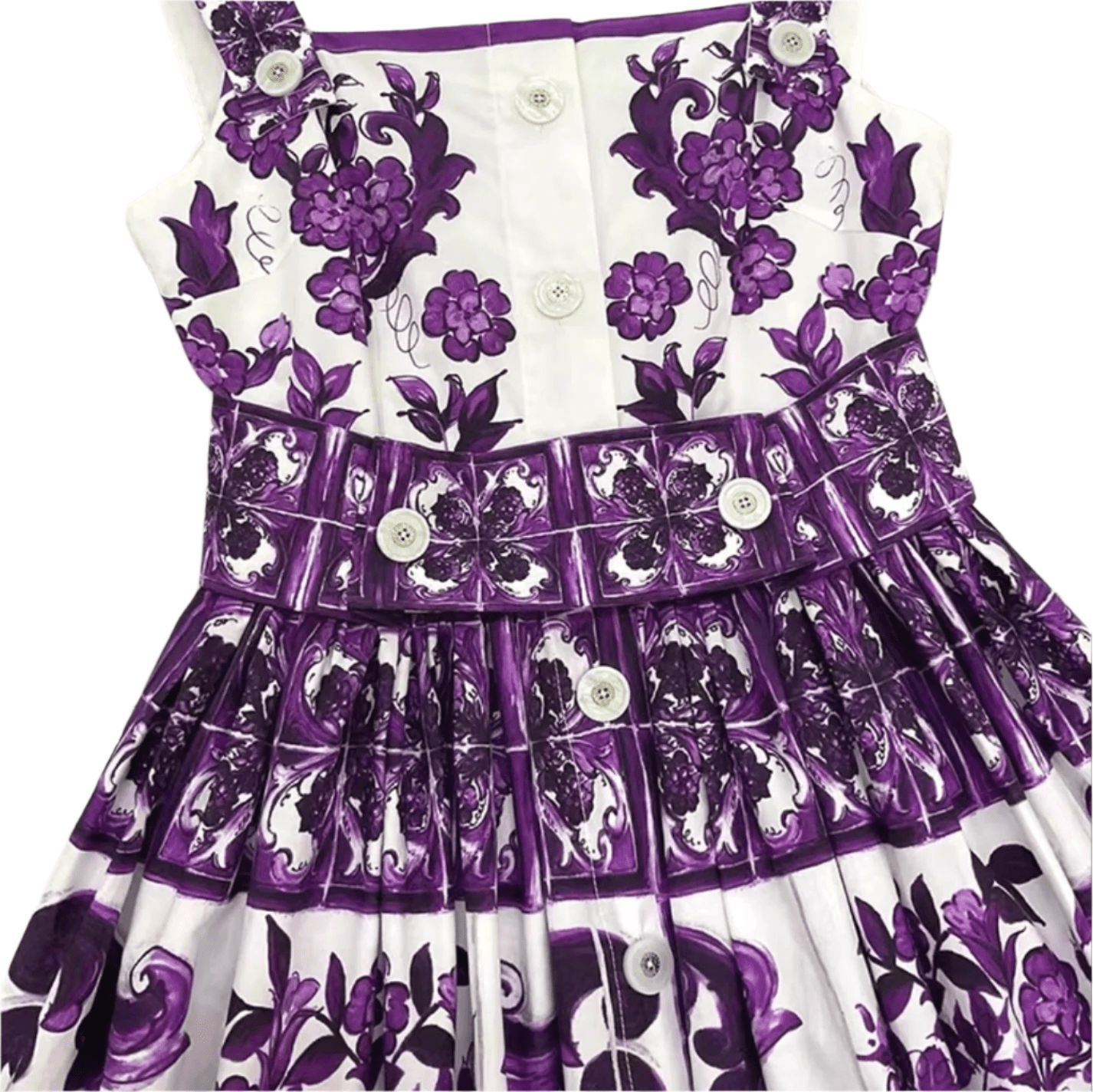 Italian Luxury Purple Majolica print button front 100% cotton dress - Dress By Vicky