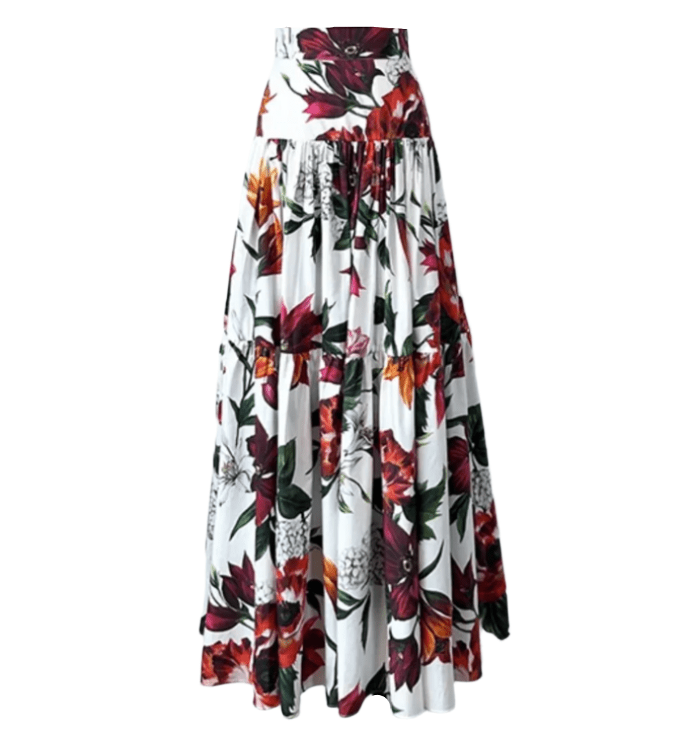 Italian Luxury Red Lilies print 100% cotton 3 tier gathered skirt - Dress By Vicky