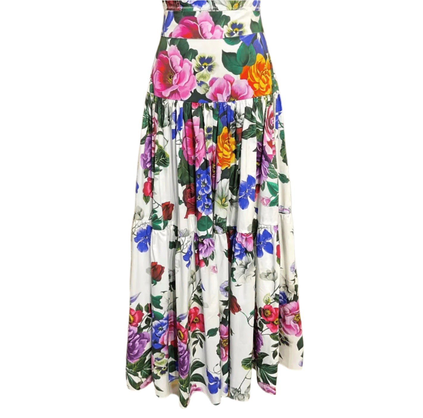 Italian Luxury Roses & Violets print 100% cotton 3 tier gathered skirt - Dress By Vicky