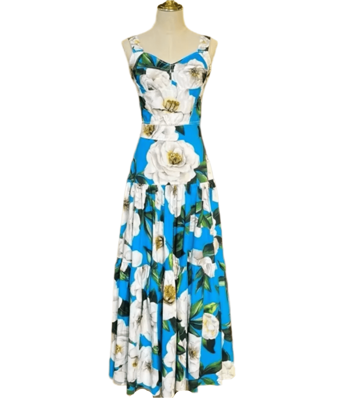 Italian Luxury White Roses on Blue print 100% cotton 3 tier gathered skirt - Dress By Vicky