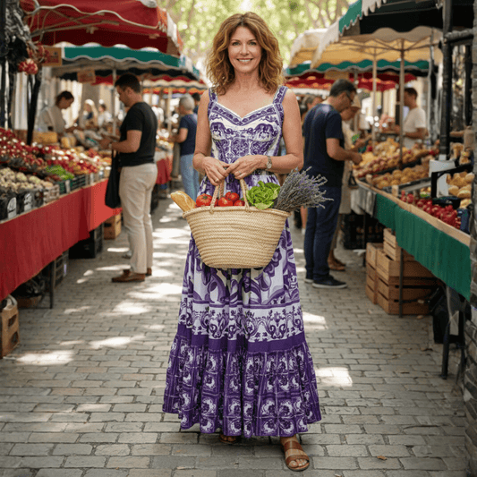 Italian Purple Majolica print 100% cotton dress - Dress By Vicky