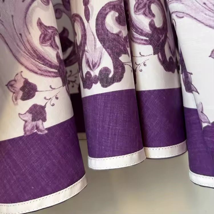 Italian Purple Majolica print 100% cotton mini dress - Dress By Vicky