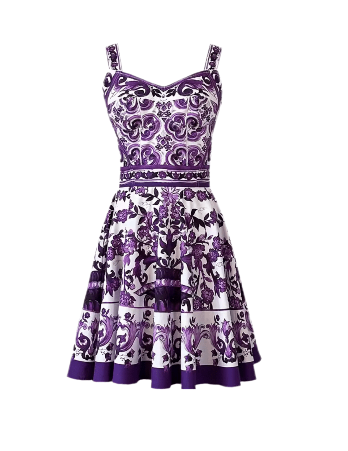 Italian Purple Majolica print 100% cotton mini dress - Dress By Vicky