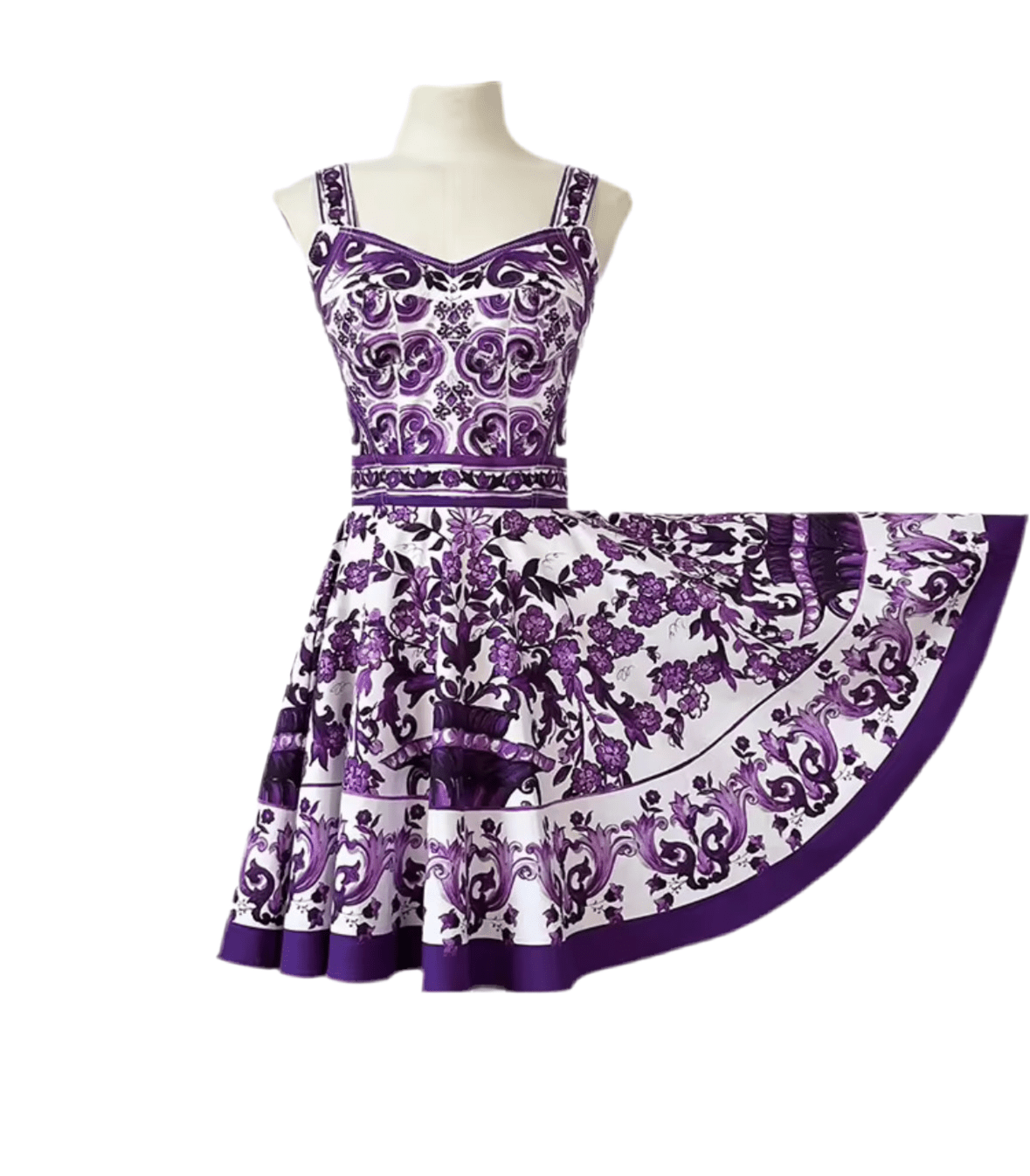 Italian Purple Majolica print 100% cotton mini dress - Dress By Vicky