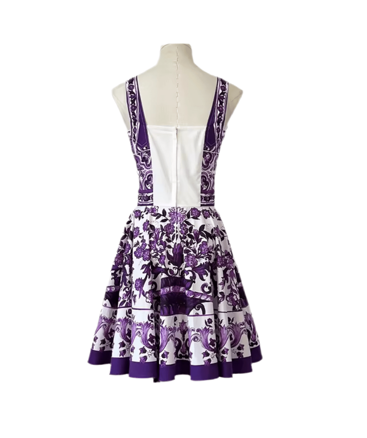 Italian Purple Majolica print 100% cotton mini dress - Dress By Vicky