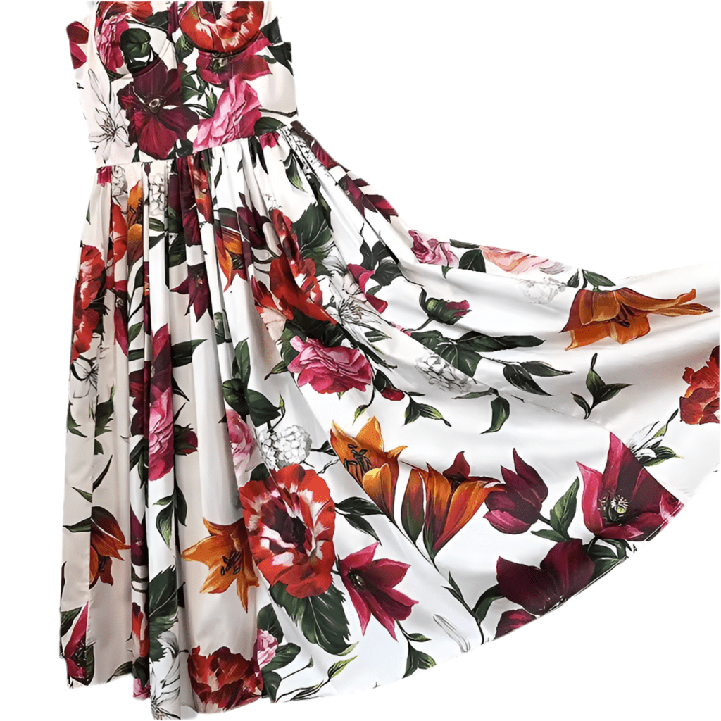 Italian Red Lilies print push up 100% cotton dress - Dress By Vicky