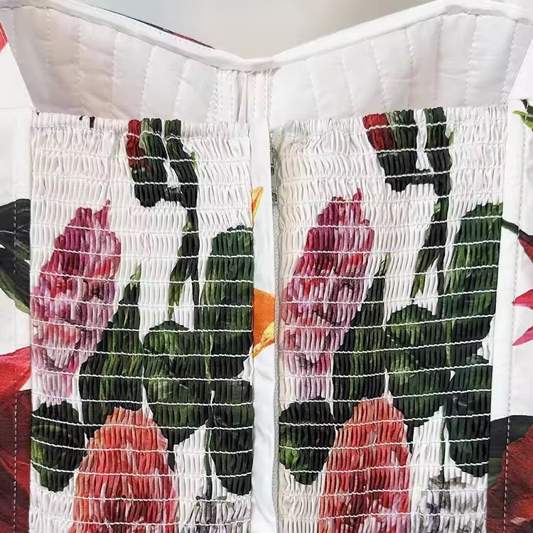 Italian Red Lilies print push up 100% cotton dress - Dress By Vicky