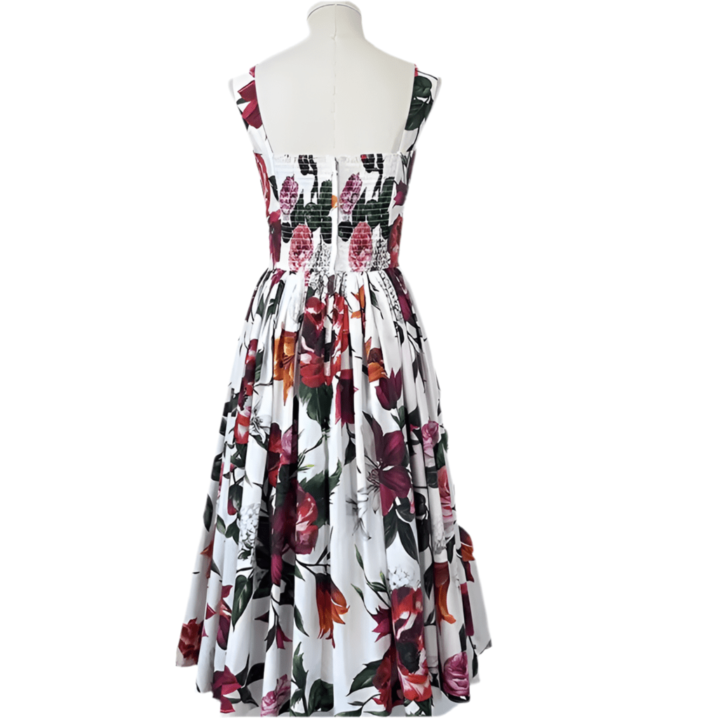 Italian Red Lilies print push up 100% cotton dress - Dress By Vicky