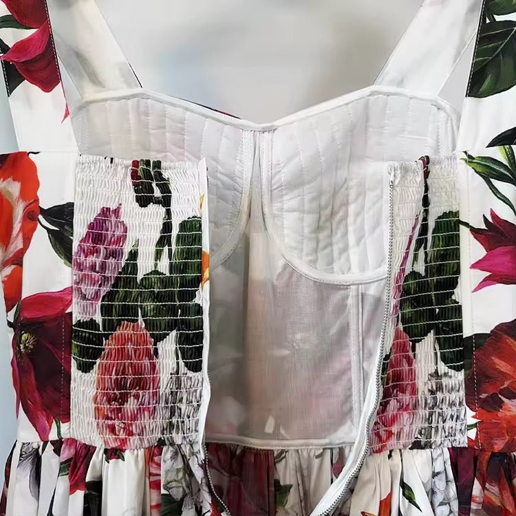 Italian Red Lilies print push up 100% cotton dress - Dress By Vicky