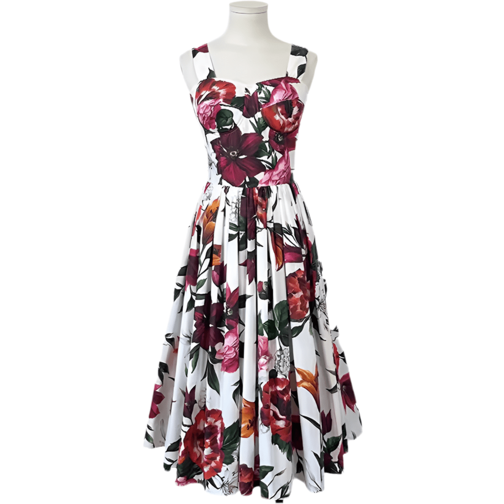 Italian Red Lilies print push up 100% cotton dress - Dress By Vicky