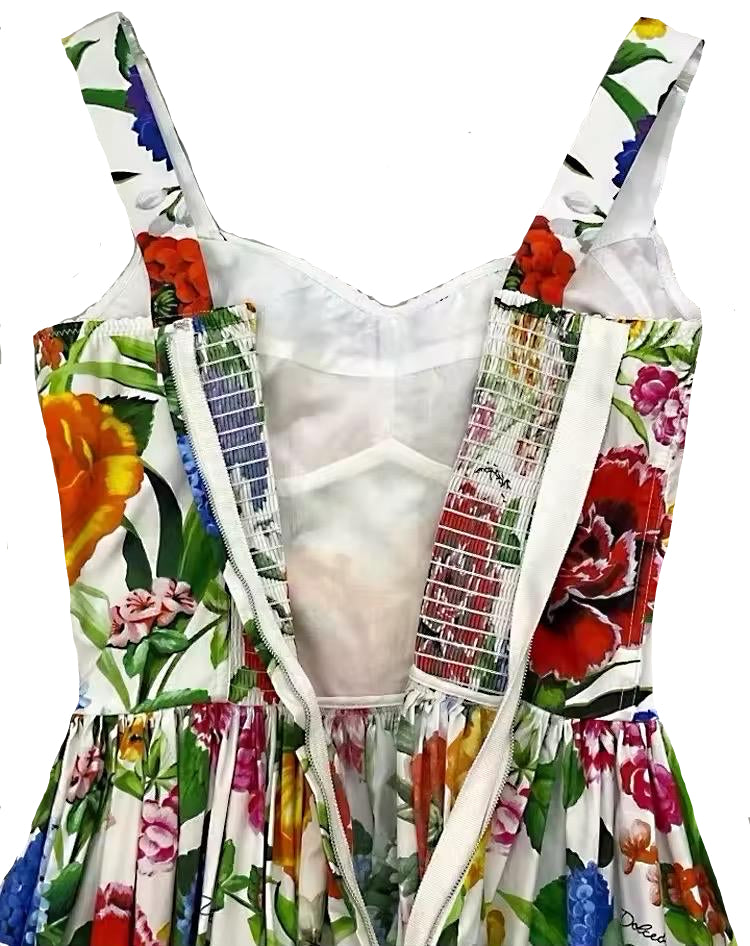 Italian Summer Luxury Multi Floral print 100% cotton dress - Dress By Vicky