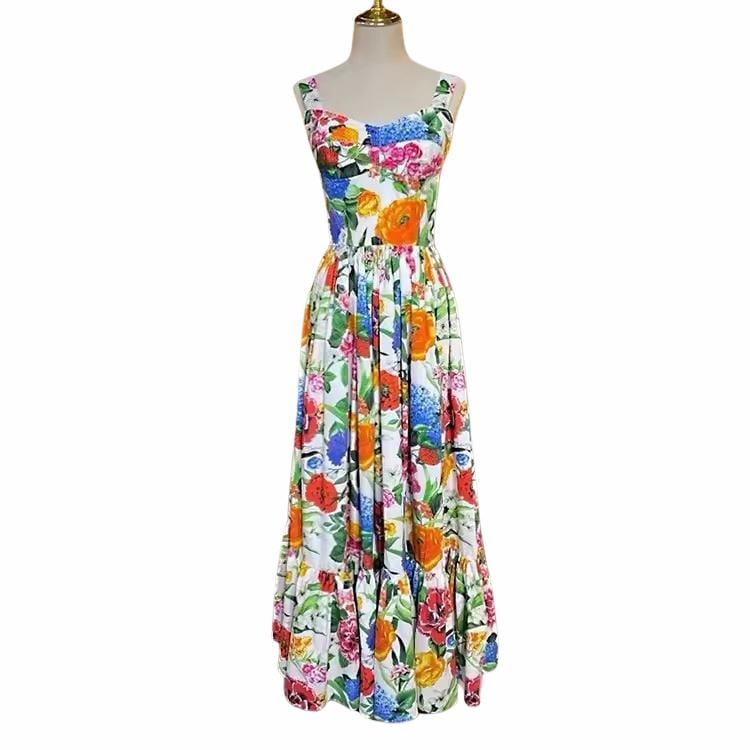 Italian Summer Luxury Multi Floral print 100% cotton dress - Dress By Vicky