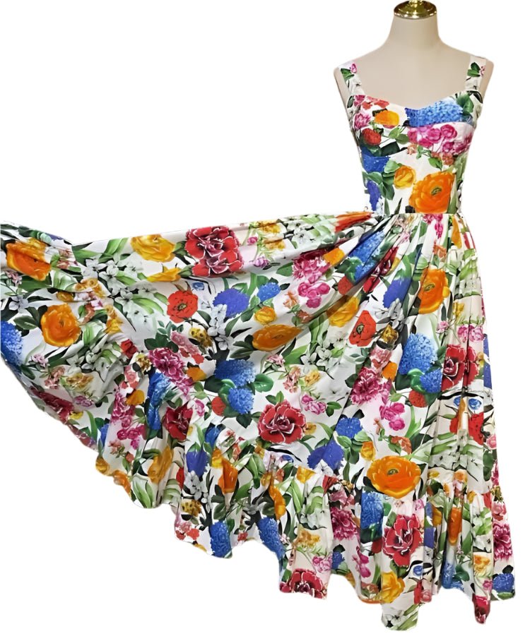 Italian Summer Luxury Multi Floral print 100% cotton dress - Dress By Vicky