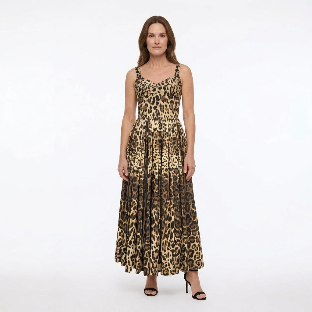 Leopard Cotton Maxi Bustier Dress