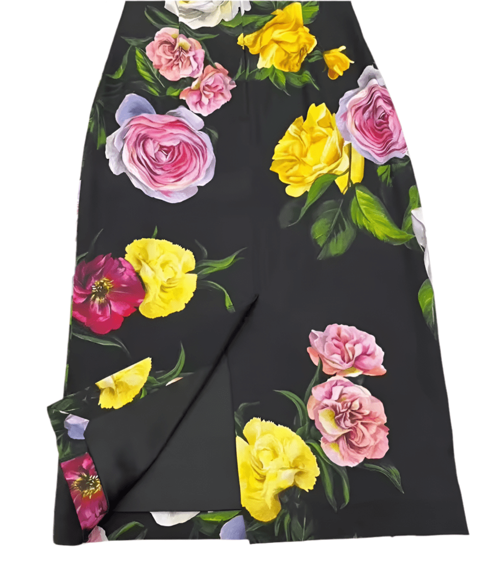 Long Sleeve 100% Silk Midi Dress in Multicolor Rose Print - Dress By Vicky