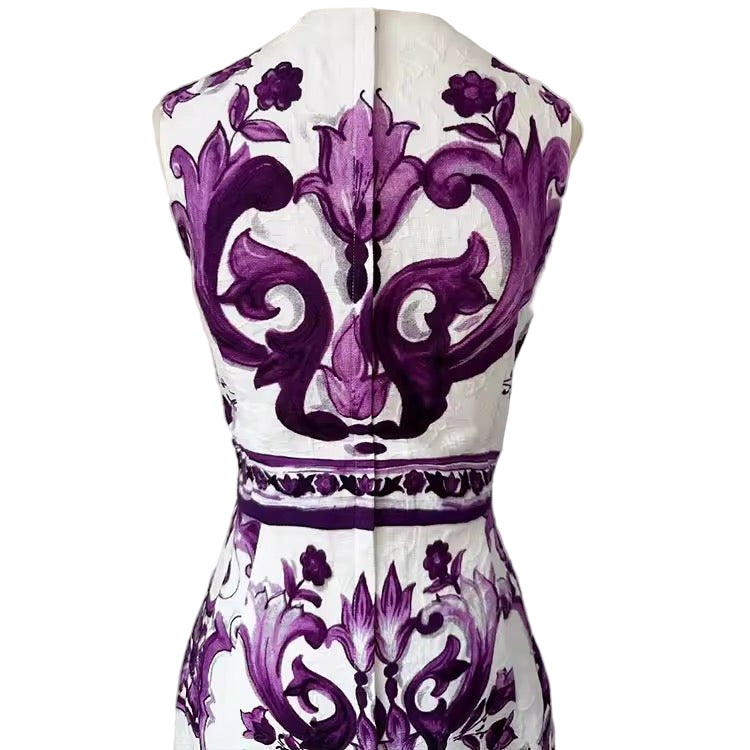 Luxury Brocade Purple Majolica A - Line mini dress - Dress By Vicky