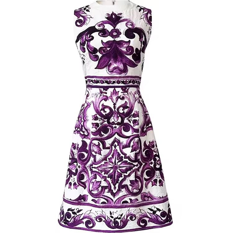 Luxury Brocade Purple Majolica A - Line mini dress - Dress By Vicky
