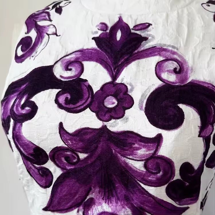 Luxury Brocade Purple Majolica A - Line mini dress - Dress By Vicky