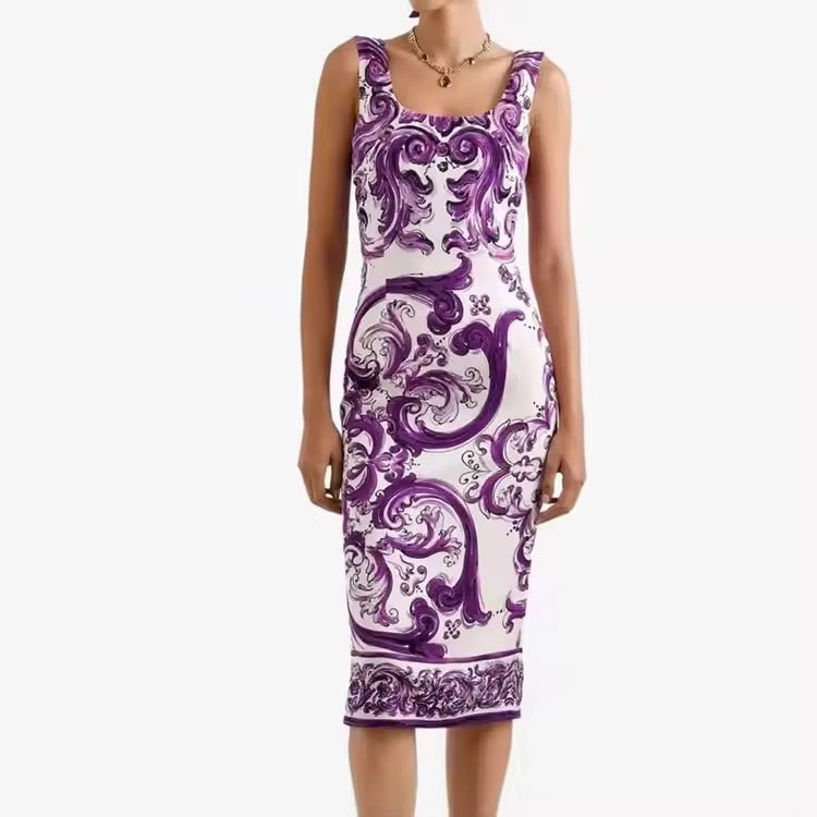 Luxury Crepe Purple Majolica pencil midi dress - Dress By Vicky