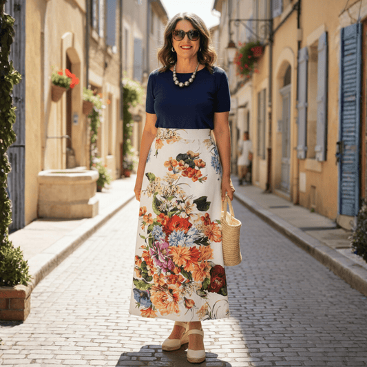 Luxury Floral Viscose Crepe A - Line Skirt with Side Slit - Dress By Vicky