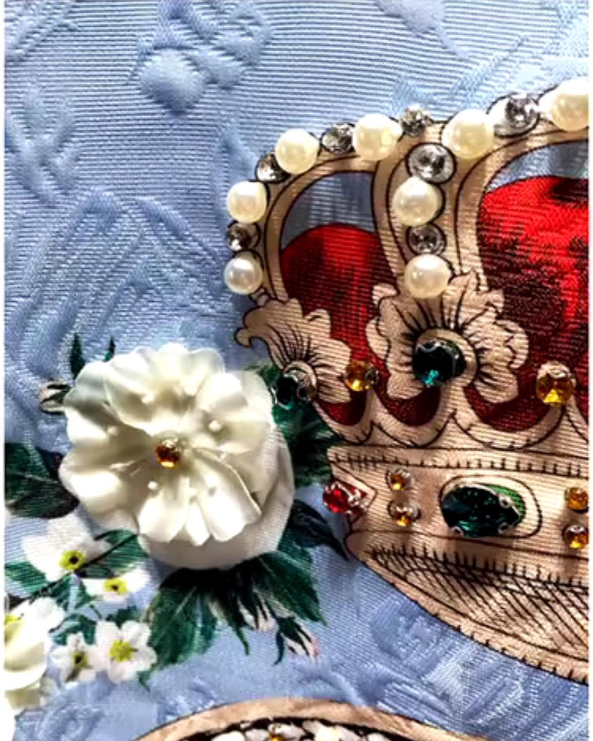 Luxury Italian designer Brocade Heart & Crown print sleeveless mini gemstone embellished dress - Dress By Vicky