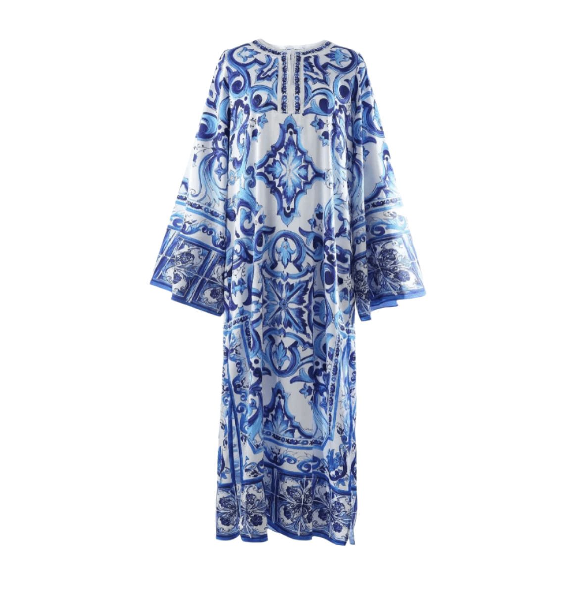 Luxury Italian designer Majolica print Kaftan dress, BLUE, PINK or YELLOW - Dress By Vicky