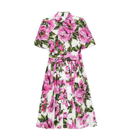 Luxury Italian Designer Peony print 100% cotton dress - Dress By Vicky