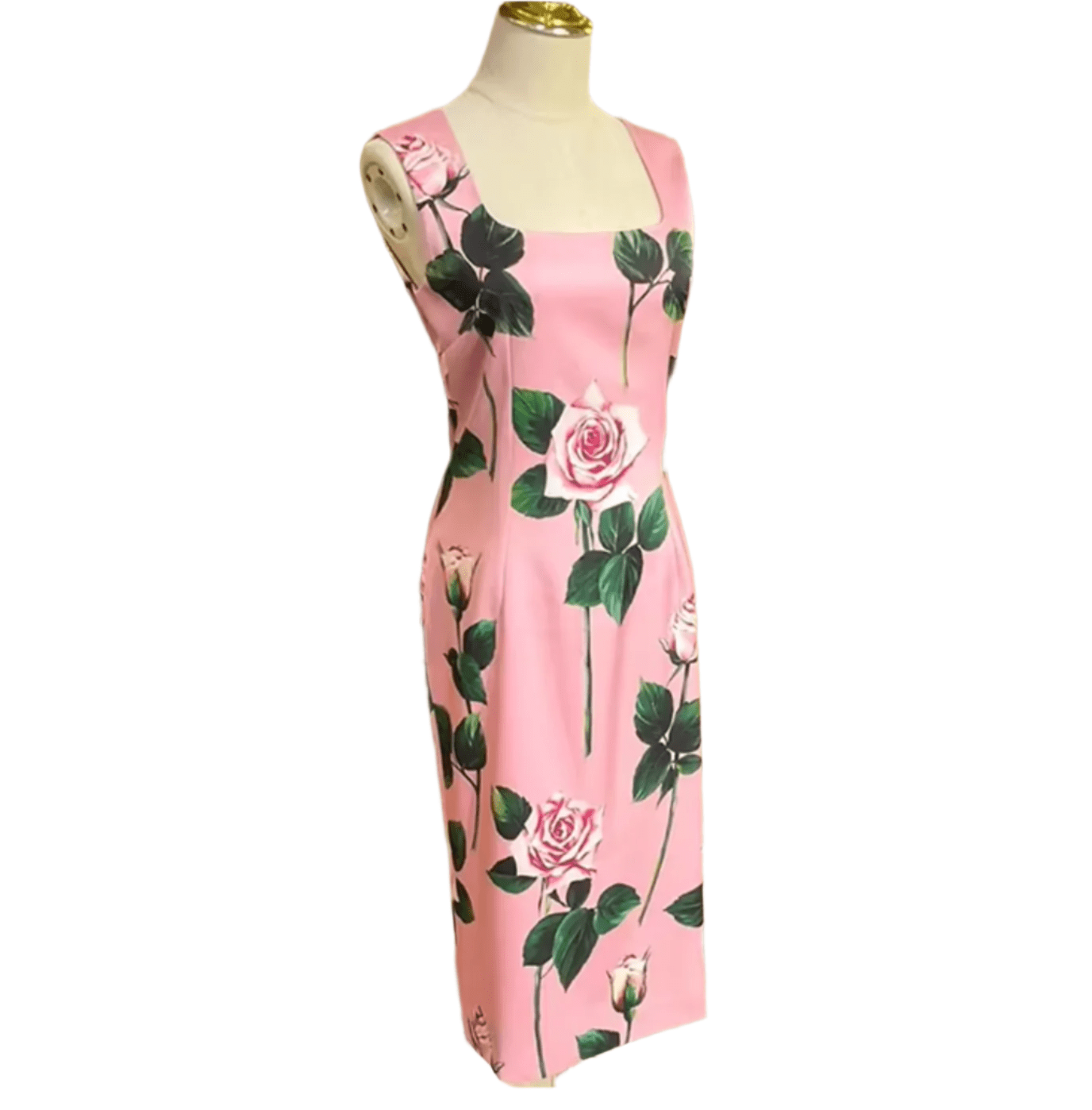 Luxury Italian Timeless Roses on Pink print pure silk midi dress - Dress By Vicky