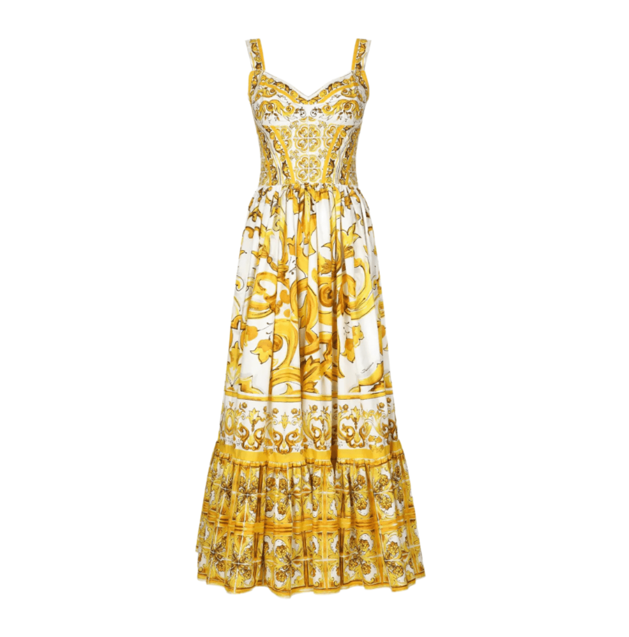 Luxury Italian Yellow Tiles Majolica print 100% cotton dress - Dress By Vicky