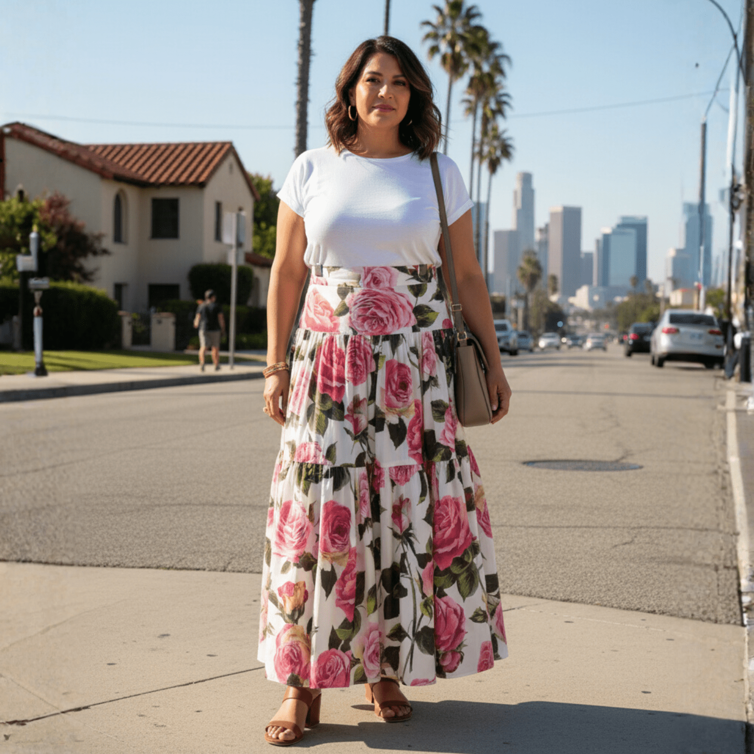 Luxury Pink Roses on White print 100% cotton maxi skirt - Dress By Vicky