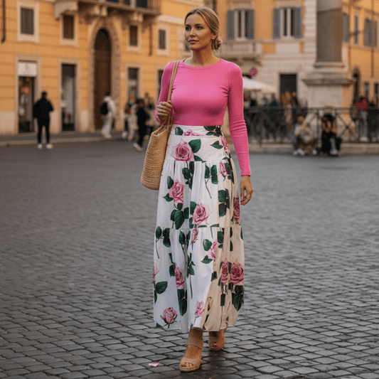 Luxury Roses print 100% cotton maxi full skirt - Dress By Vicky