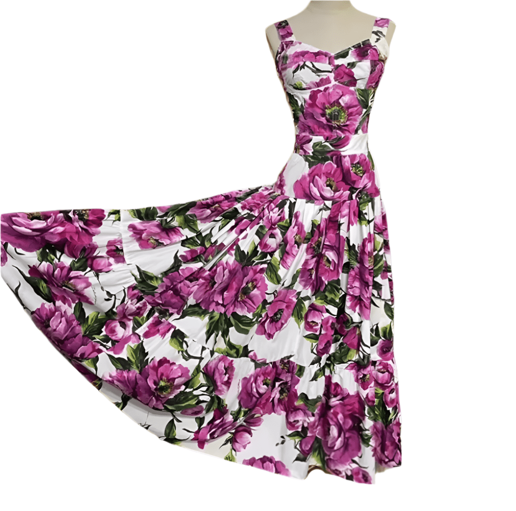 Magenta Roses floral print 100% cotton 3 tier gathered maxi skirt - Dress By Vicky