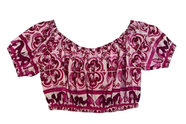majolica tiles print red cotton top