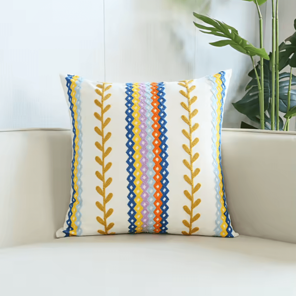 Mediterranean Boho rainbow embroidered cushion pillowcase - Dress By Vicky