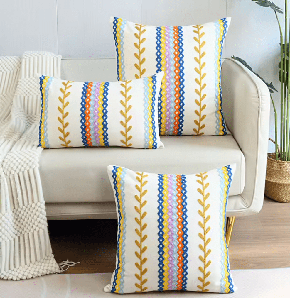 Mediterranean Boho rainbow embroidered cushion pillowcase - Dress By Vicky
