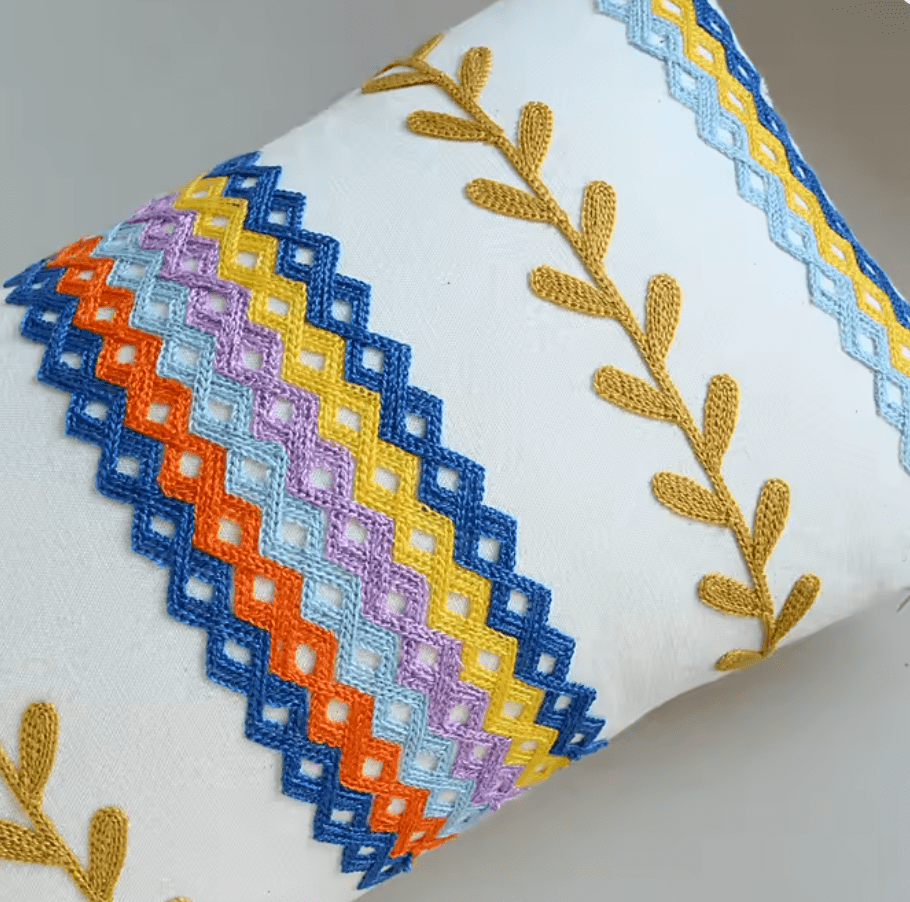 Mediterranean Boho rainbow embroidered cushion pillowcase - Dress By Vicky