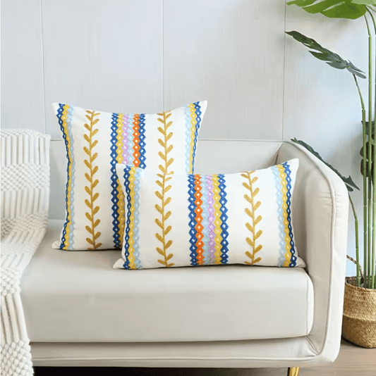 Mediterranean Boho rainbow embroidered cushion pillowcase - Dress By Vicky