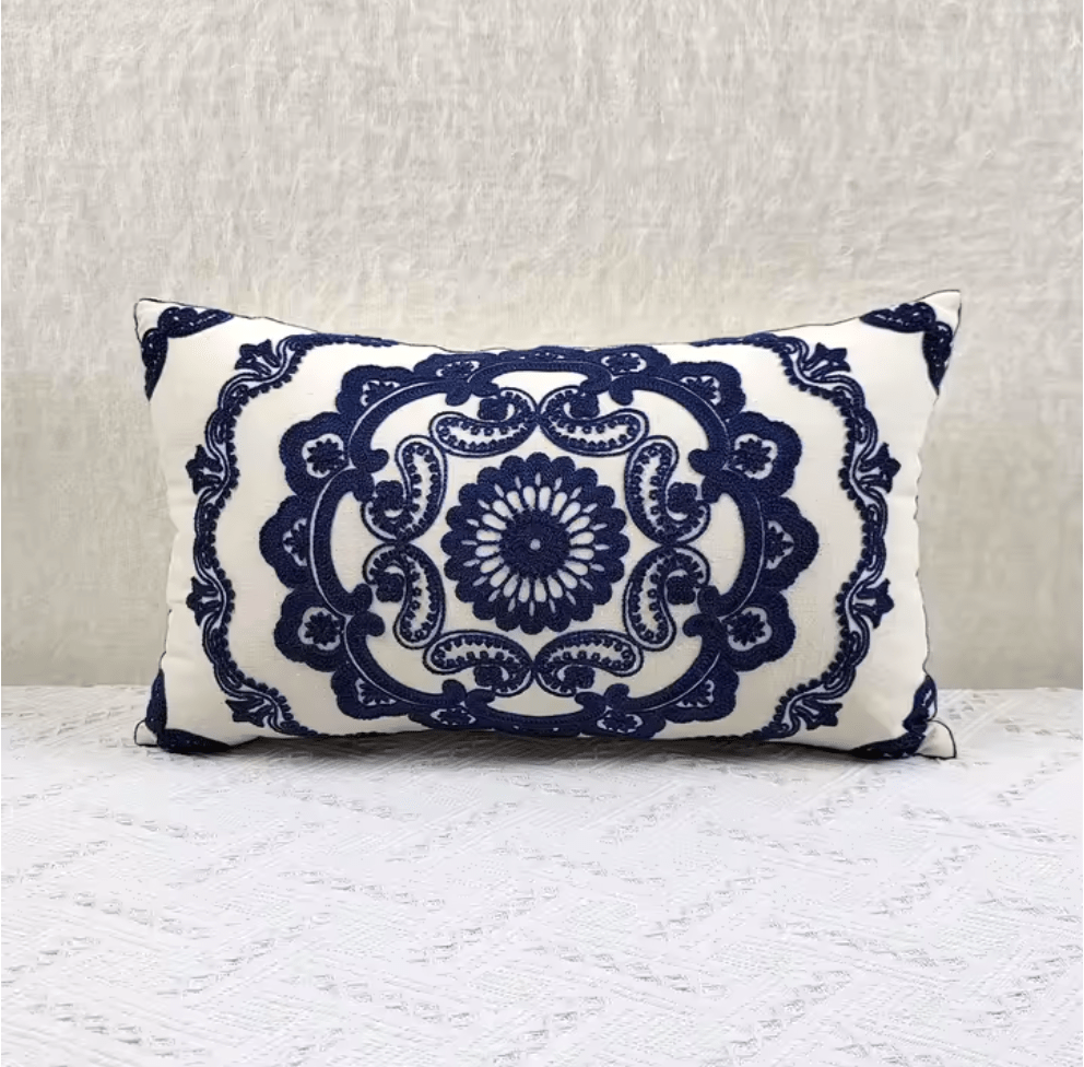 Mediterranean Mandala blue embroidered cushion pillowcase - Dress By Vicky