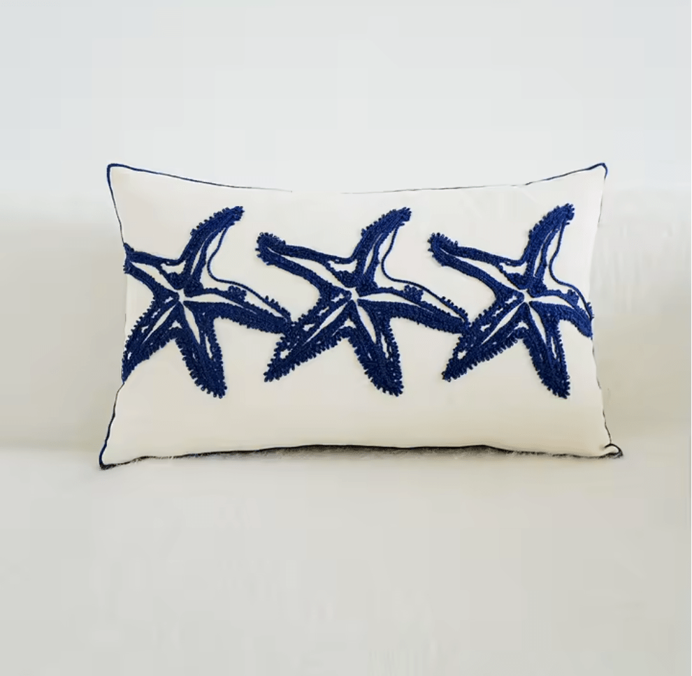 Mediterranean Starfish blue embroidered cushion pillowcase - Dress By Vicky