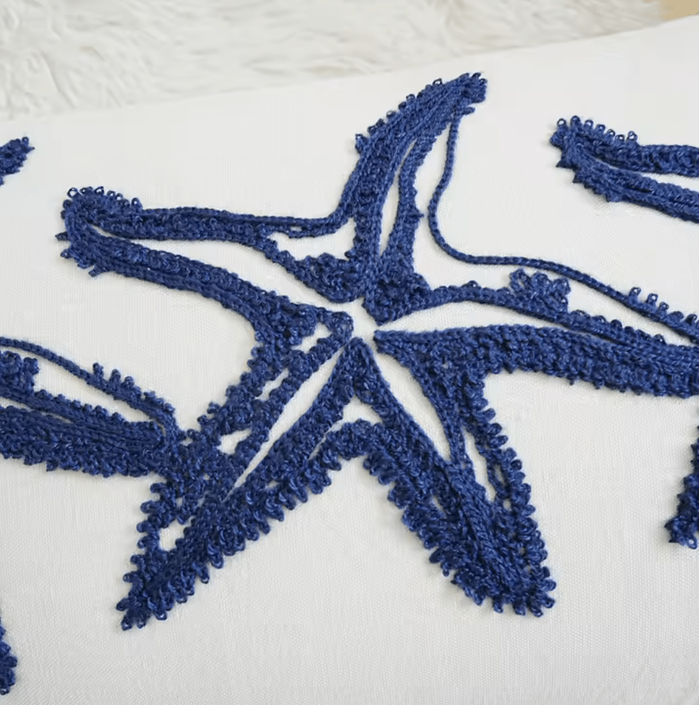 Mediterranean Starfish blue embroidered cushion pillowcase - Dress By Vicky