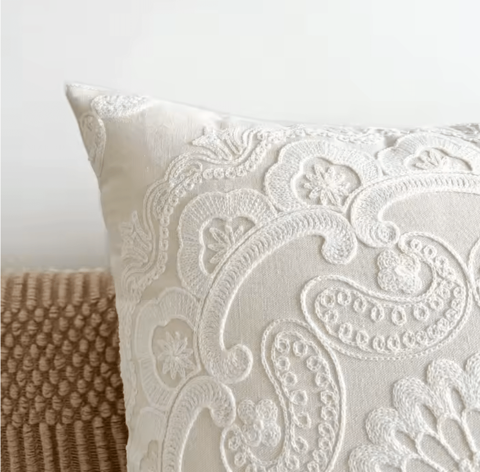 Mediterranean White Mandala embroidered cushion pillowcase - Dress By Vicky
