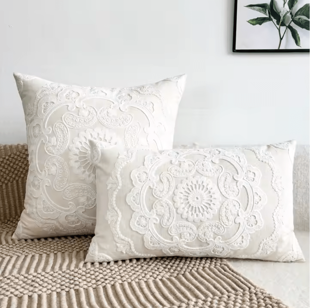 Mediterranean White Mandala embroidered cushion pillowcase - Dress By Vicky